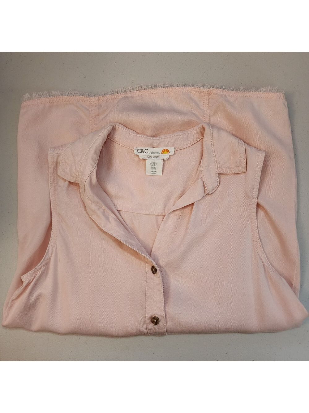C&C‎ California 100% Lyocell Sleeveless Shirt Pink XS Coastal Raw Hem